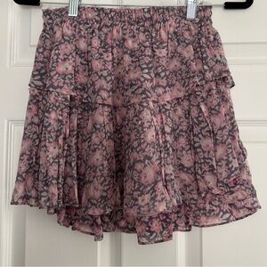 LoveShackFancy Pink and Gray Floral Mini Skirt. Size P